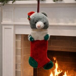 Plush Christmas Stocking with Bear Design